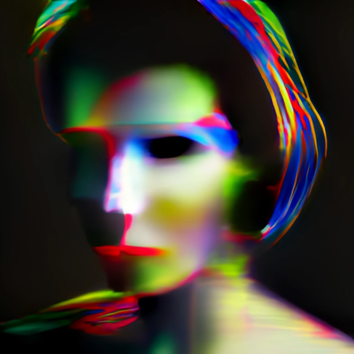 glitched portrait of a woman 4 AI-generated glitched portraits of a woman.